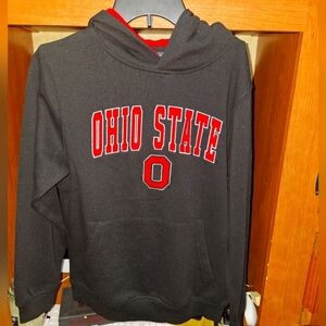 A Colosseum Ohio State Buckeyes black and red hoodie in a youth size medium.